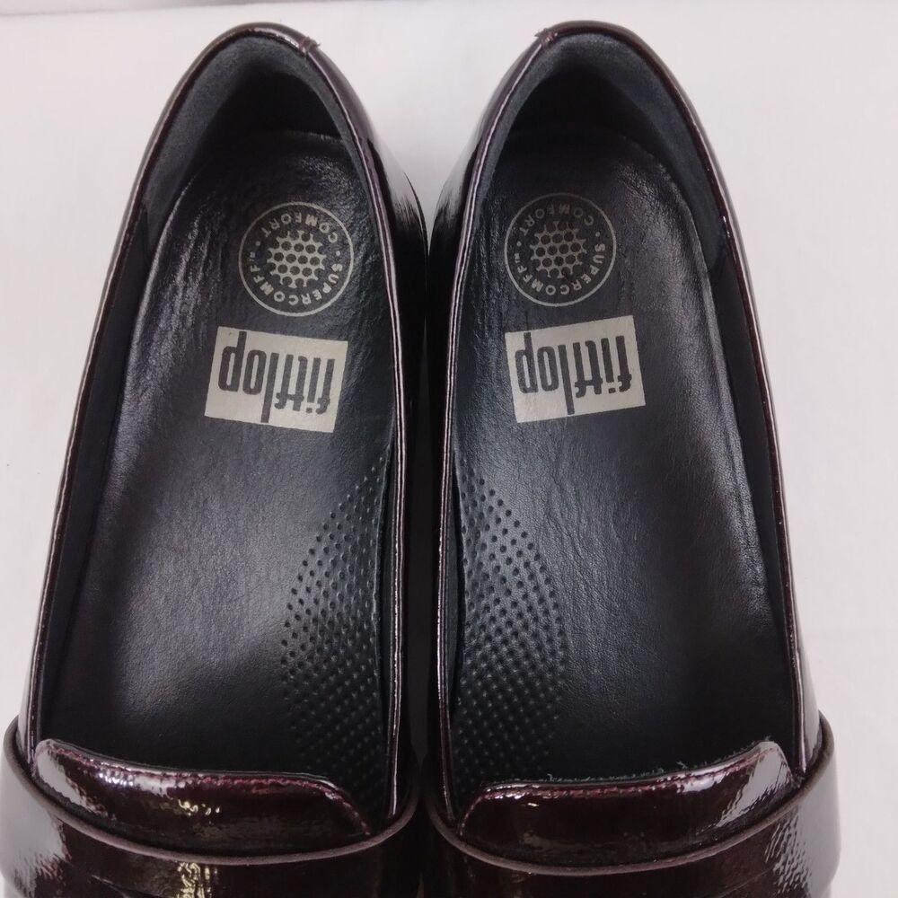 FitFlop Burgundy Patent Leather Kiltie Loafers Slip Ons Casual Shoes Women's 6 - Picture 3 of 10